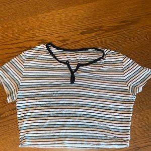 Cropped, horizontal-multicolored striped top